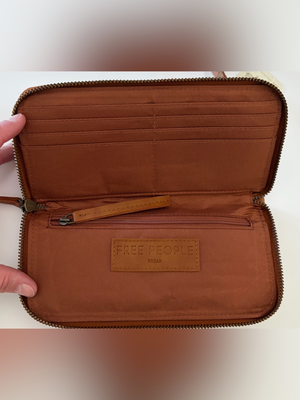 NWT Free People Cognac Brown Zip-Angle Wristlet - Picture 3 of 5